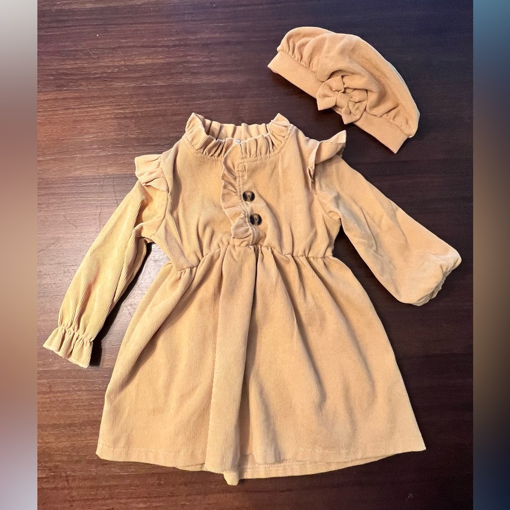 Shein 4Y camel colored dress with hat